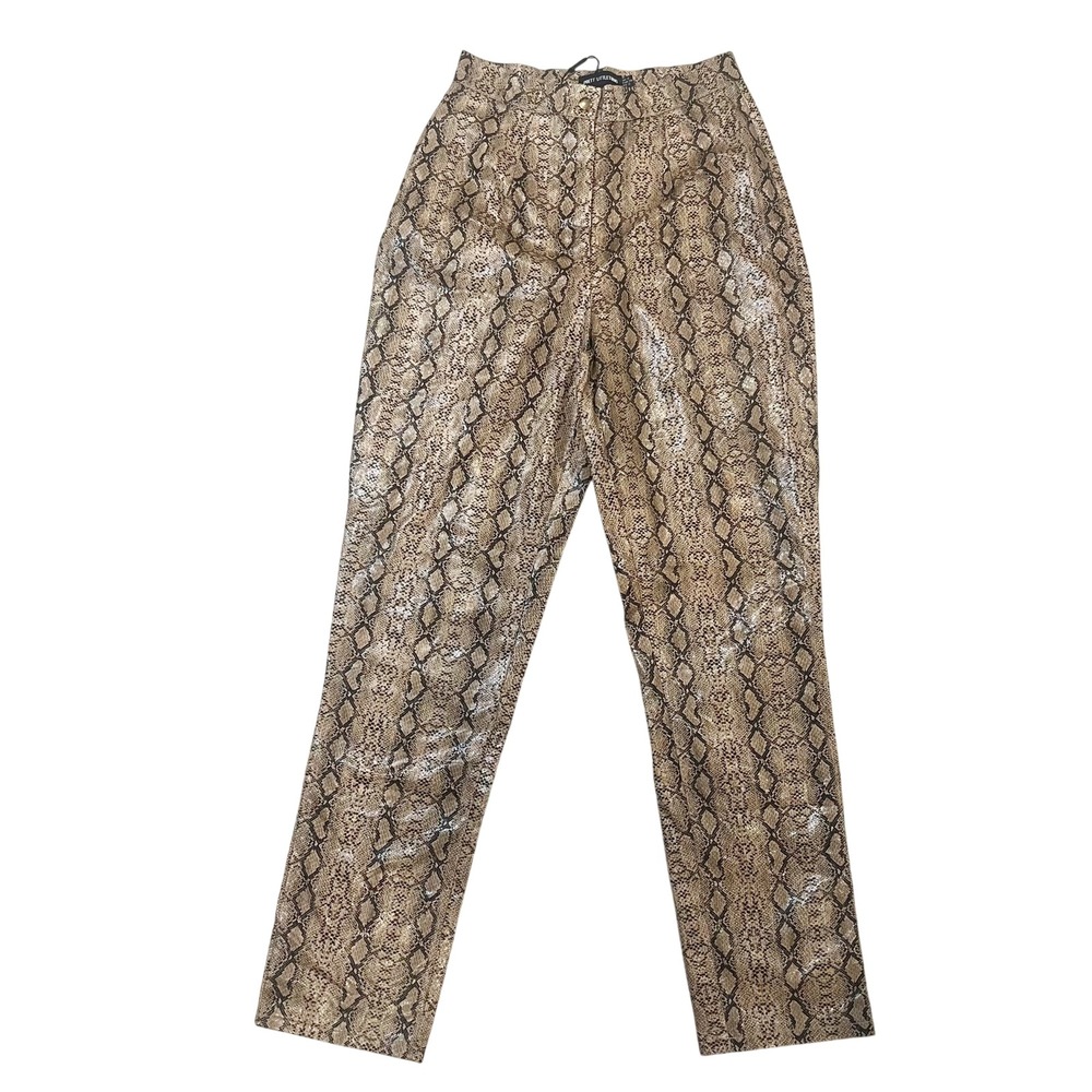 NEW PrettyLittleThing Snake Print Faux Leather Slim Leg Pants Brown Boho - US 2
